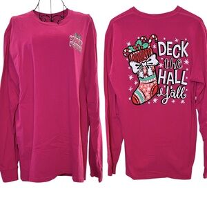 Southern Y’all Women’s Christmas Holiday Pink Long Sleeve Tee, Size Large